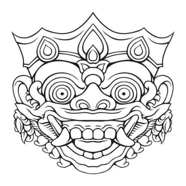 Bali mask wall sticker 2096 - Graphic design featuring large eyes, teeth, and an ornate helmet.
