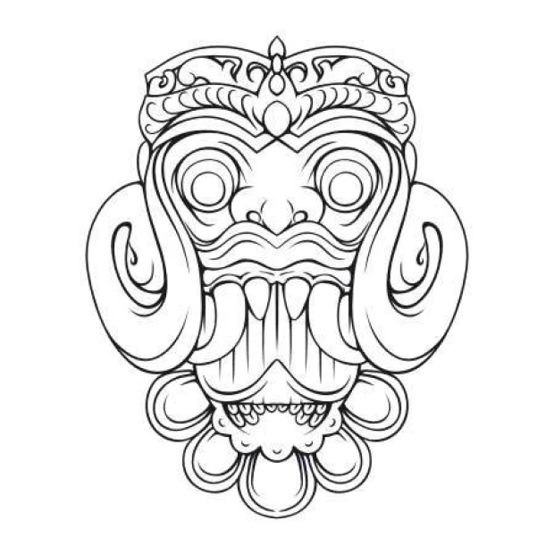 Bali mask wall sticker 2097 - Graphic design with clear details, large eyes, and flowing shapes.