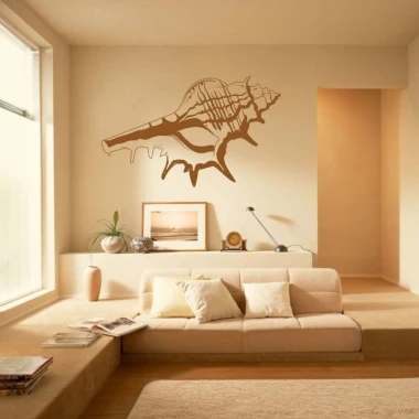 Shell wall sticker 2106 - Living room arrangement with light-colored walls and beige furniture.