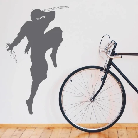 Ninja wall sticker 2098 - Room setup with light-colored walls, wooden floor, and a bike nearby.