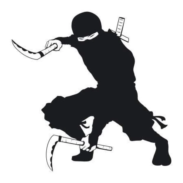 Ninja wall sticker 2102 - Graphic design featuring a black ninja with two sharp katanas.