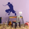 Ninja wall sticker 2102 - Decor for a child\'s room with purple walls, wooden floor, and desk.