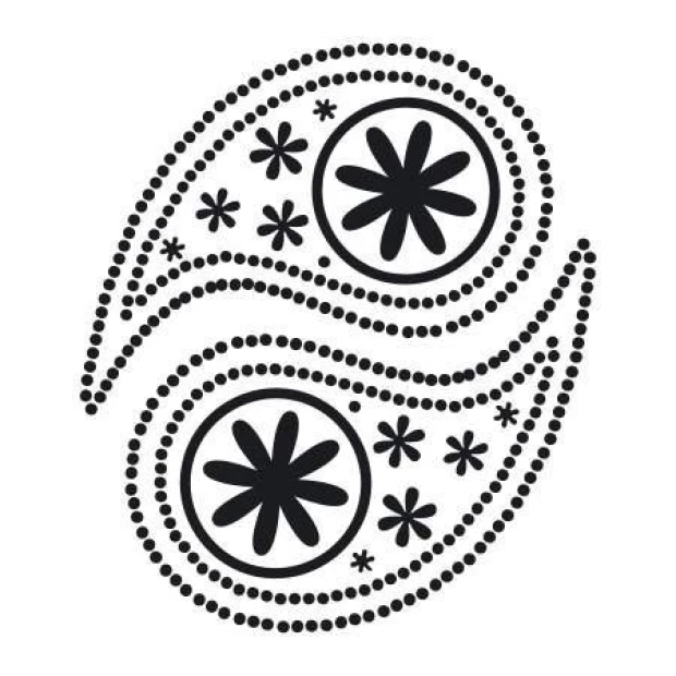 Wall sticker ornament 2104 - Graphic design featuring two circles with flowers, wavy lines, and small stars.