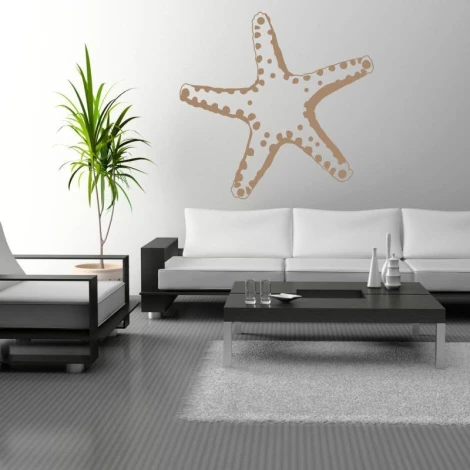 Starfish wall sticker 2105 - Living room decor with light-colored walls and black and white furniture.