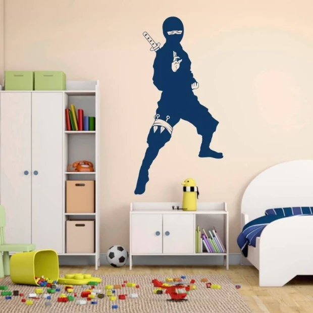 Ninja warrior wall sticker 2099 - Decor for a children\'s room with light walls and neutral furniture.