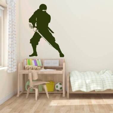Ninja warrior wall sticker 2103 - Decor for a child\'s room with light walls, wooden furniture, and flooring.