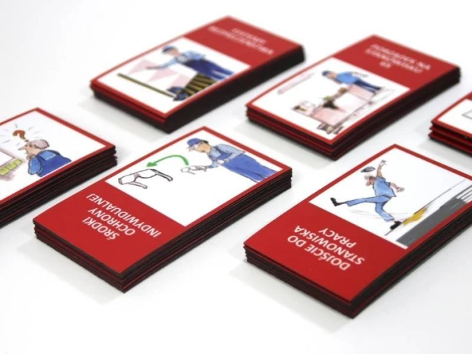 Custom printed magnet - Graphic design featuring illustrations of people engaged in various activities.