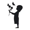Girl sticker with flowers 2140 - Graphic design featuring a girl holding flowers with butterflies nearby.