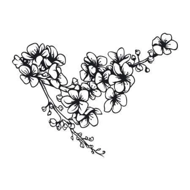 Branch sticker 2144 - Graphic design featuring a black branch with flowers.
