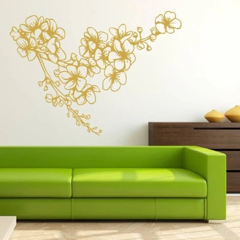 Branch sticker 2144 - Living room decor. Light-colored walls, brown furniture.