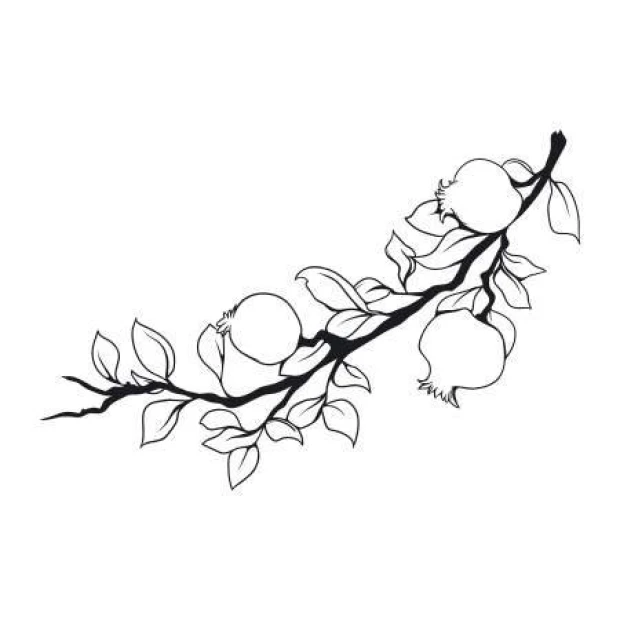Branch sticker 2145 - Graphic design. Black branch with fruits and leaves on a white background.