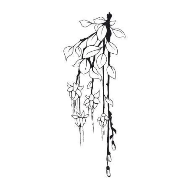 Branch sticker 2146 - Graphic design featuring a branch with leaves and flowers in shades of black.