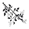 Branch sticker 2147 - Graphic design. Black outlines of branches with leaves and flowers on a white background.