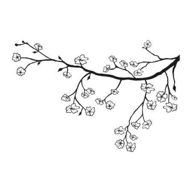 Branch sticker 2149 - Graphic design. Black branch with flowers on a white background.