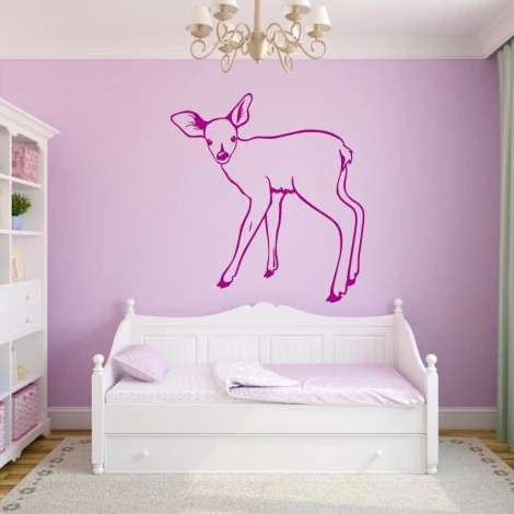 Deer sticker 2138 - Decor in a child\'s room. Light purple walls, white furniture.