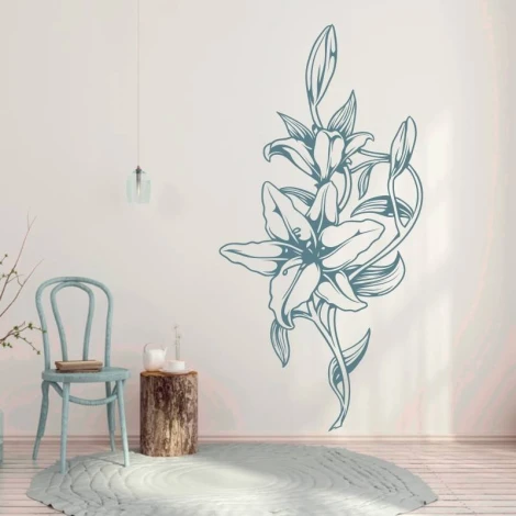 Flower sticker 2148 - Living room setup with light walls, wooden floor, and minimalist furniture.