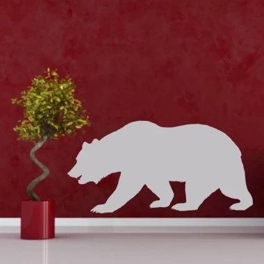 Bear sticker 2134 - Room decor. Dark red wall with a white bear sticker.