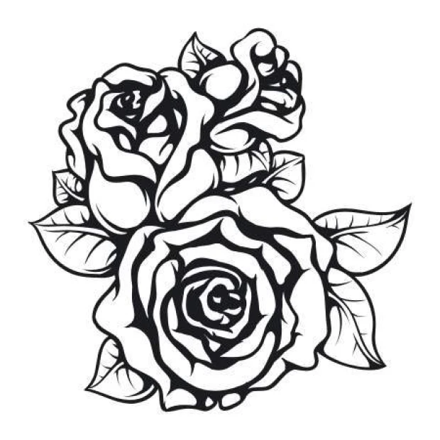 Rose sticker 2137 - Graphic design featuring four black roses of varying sizes with leaves on a white background.