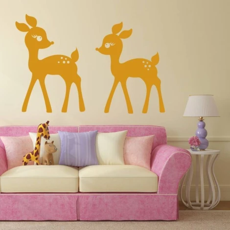 Deer sticker 2139 - Decor for a child\'s room. Light-colored walls, pink sofa.