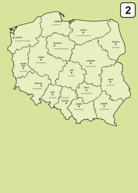 Dry-erase board of Poland map with regional divisions, featuring outlines and names of provinces.