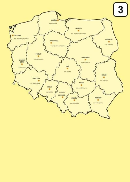 Dry-erase board of Poland map with provinces, featuring outlines and names. Graphic design 238.