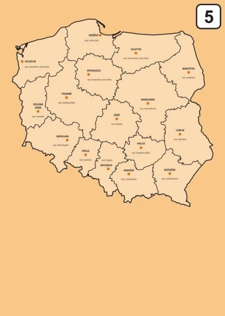 Dry-erase board of Poland with regional divisions, featuring a graphic design that outlines the provinces.