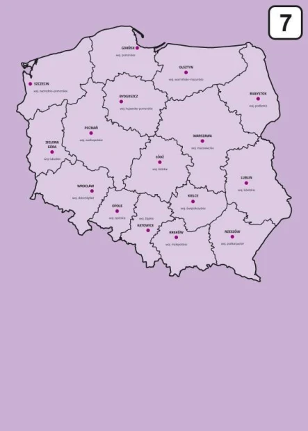 Dry-erase board of Poland map with provinces, featuring outlines and names. Graphic design 238.