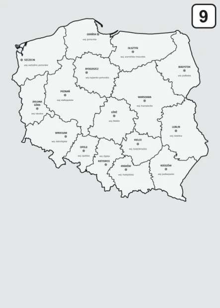 Dry-erase board of Poland map with voivodeship divisions 238 - Graphic design. Map shows outlines of voivodeships.