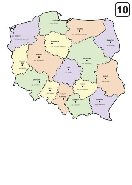Dry-erase board of Poland map with regional divisions. The map shows the outlines of the provinces.