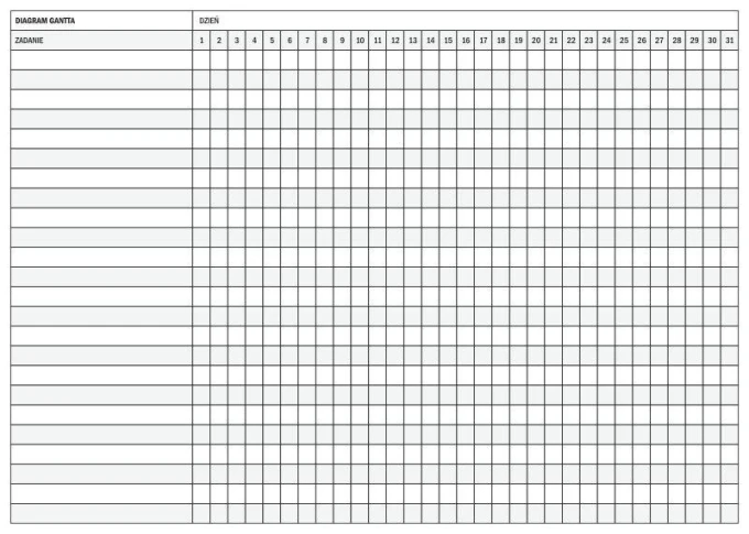 Magnetic dry-erase Gantt chart board 074 with daily month division - graphic design. Rectangle grid layout.