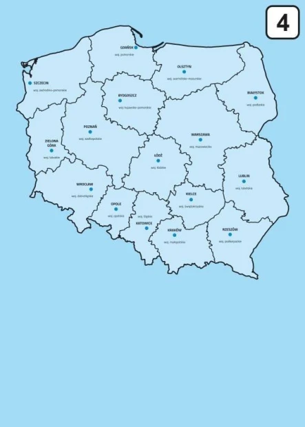 Magnetic dry-erase board of Poland with provinces, graphic design, blue color.