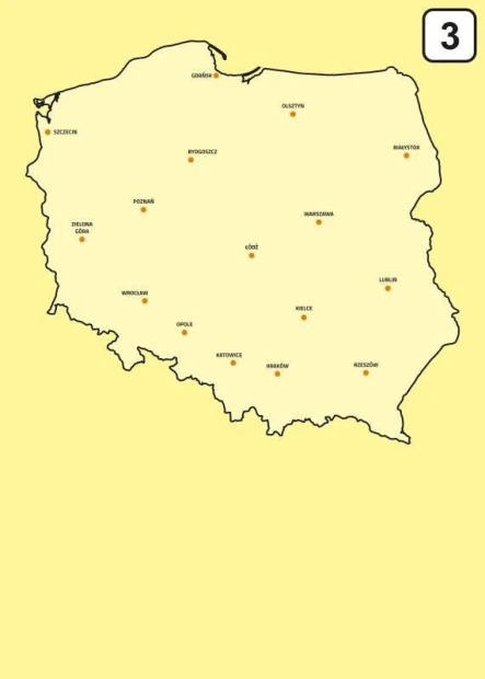 Magnetic dry-erase board of Poland map 239 - graphic design with city names on a yellow background.