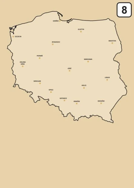Magnetic dry-erase board of Poland map 239 - Graphic design. Map with city names on a light background.