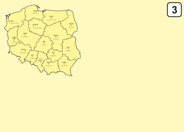 Magnetic dry-erase board of Poland with regional divisions, 240 - Graphic design. Yellow map.