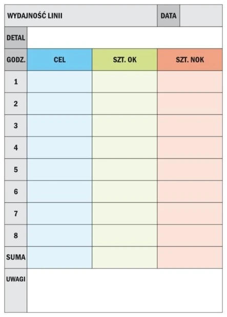Lean production efficiency whiteboard 8h 067 - Graphic design. Simple grid with columns and rows.