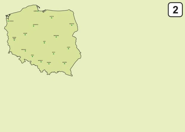 Dry-erase board of Poland map 241 - Graphic design. Map highlights cities with green dots.