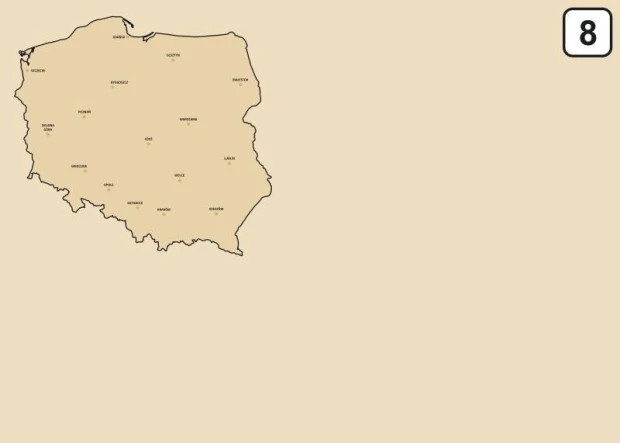 Dry-erase board of Poland map 241 - Graphic design. Map of Poland with city names on a light background.