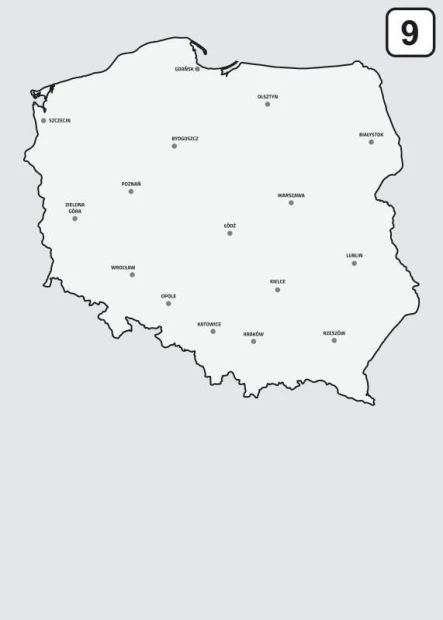 Dry-erase board of Poland map 239 - Graphic design. Outline map of Poland with cities on a white background.
