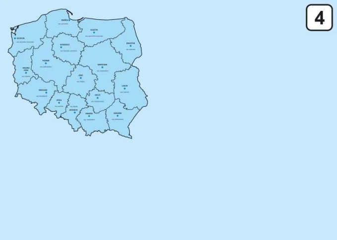 Dry-erase board featuring a map of Poland divided by voivodeships, with outlines of each region.