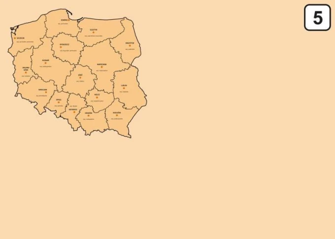 Dry-erase board of Poland with regional divisions, featuring a graphic design and outlines in shades.