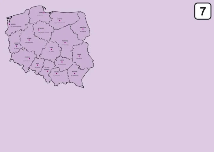 Dry-erase board of Poland map with provinces, 240 - Graphic design. Map in shades of purple with labels.