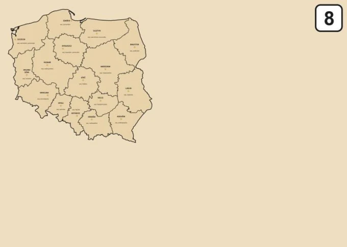 Dry-erase board of Poland map with provinces, featuring outlines and names. 240 - Graphic design.