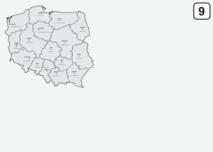 Dry-erase board of Poland map with provincial divisions 240 - Graphic design. Map of Poland with province outlines.