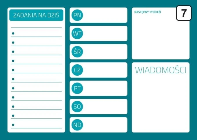 Dry-erase planner board 242 - Graphic design. Simple layout with space for tasks and days of the week.