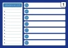Dry-erase planner board 243 - Graphic design. Rectangular board with a blue background and white writing areas.