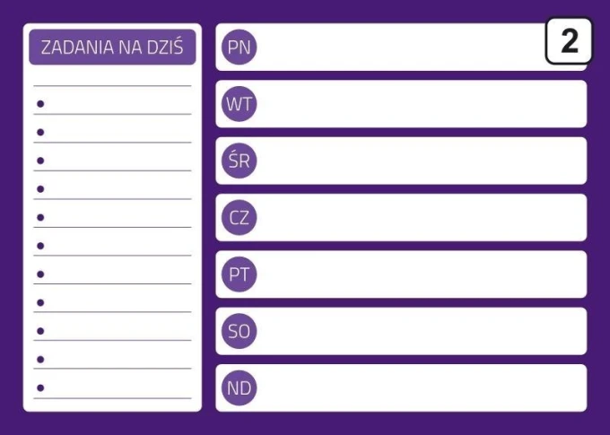 Dry-erase planner board 243 - Graphic design. Rectangular sections for days of the week and task list.