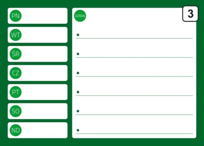 Dry-erase planner board 244 - Graphic design. Green background with white lines and a circular area for notes.