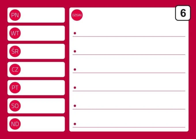 Dry-erase planner board 244 - Graphic design. Simple layout for days of the week and space for notes.