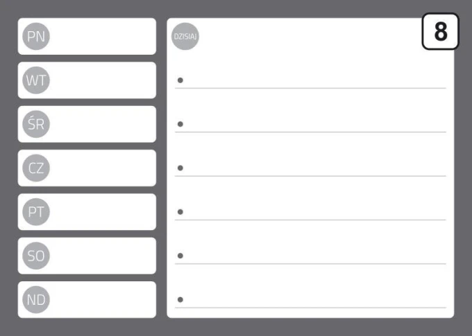 Dry-erase planner board 244 - Graphic design. Simple grid with days of the week and space for notes.