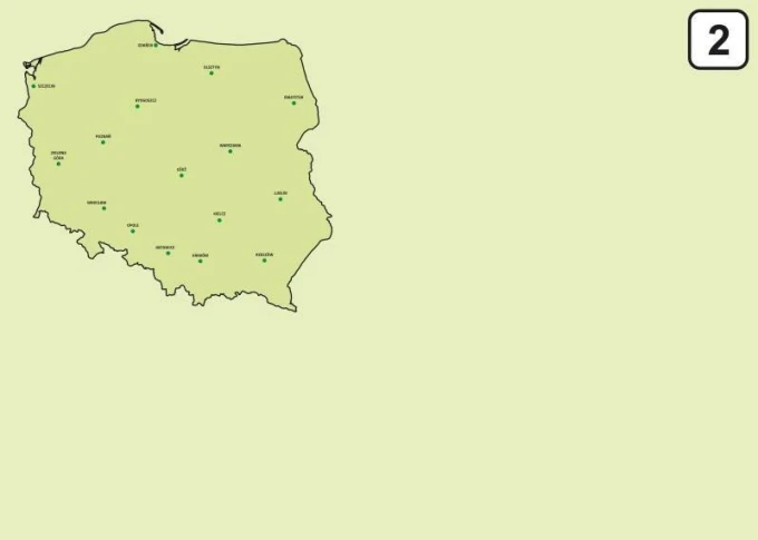 Magnetic dry-erase board of Poland map 241 - Graphic design with contour and green dots in cities.